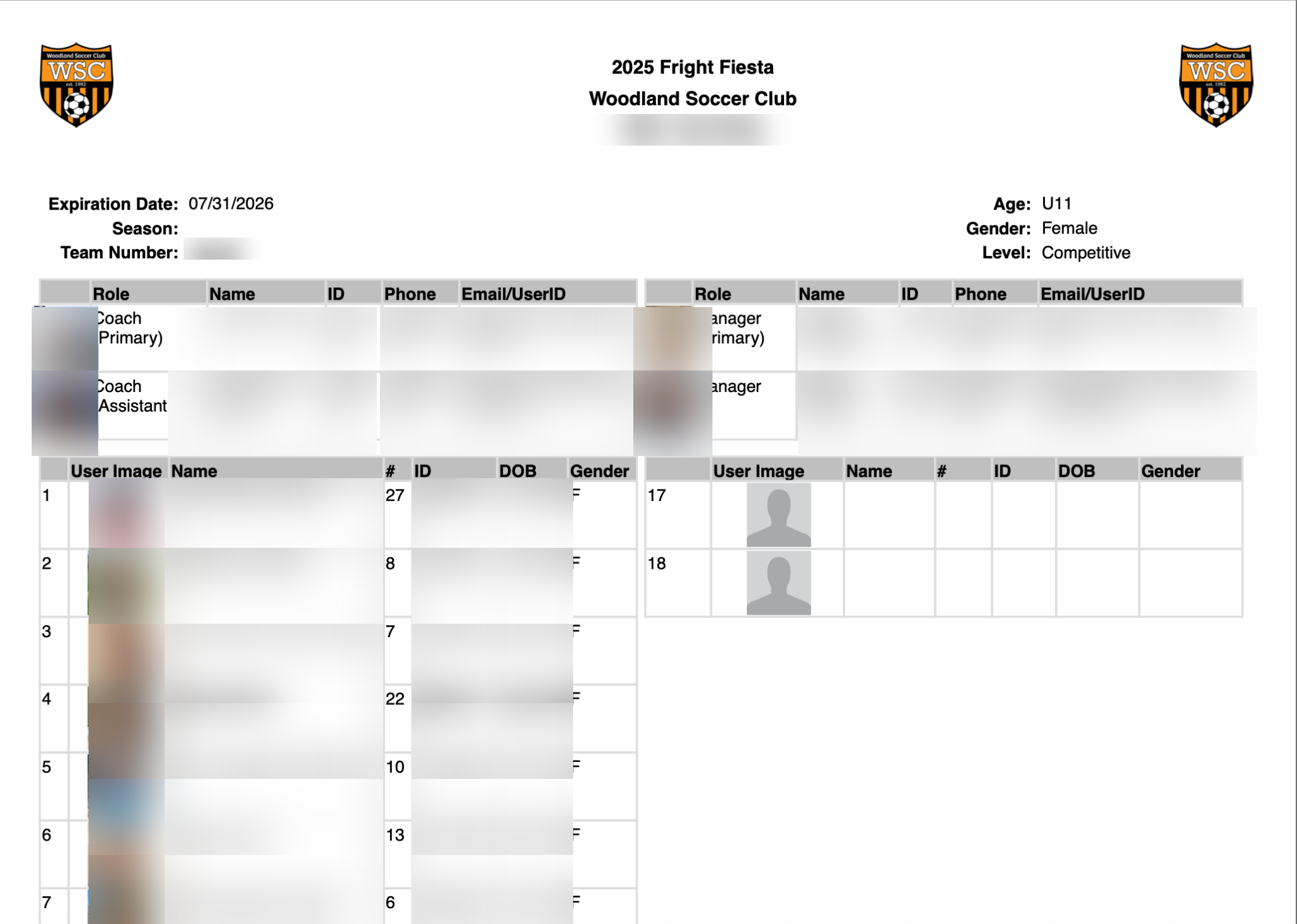 Example of the downloaded roster PDF.