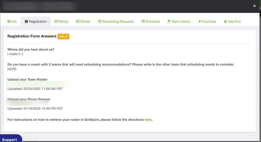 Confirm that both uploaded files appear on the registration.